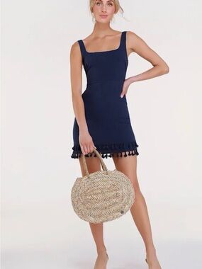 Lulu's Linen Blend Navy Feel the Sunshine Tassel Mini Dress